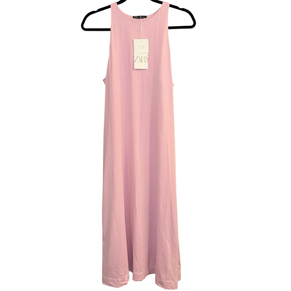 ZARA Pink Sleeveless Cotton Maxi Dress NWT Size Large